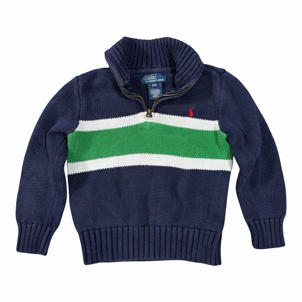 VTG Polo Ralph Lauren Sweater 3T toddler Boys Blue 1/4 Zip Up Pullover Pony Logo